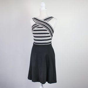 Anthropologie Maeve Crosswise Bandage Fit & Flare Dress | Black/White | Size 6